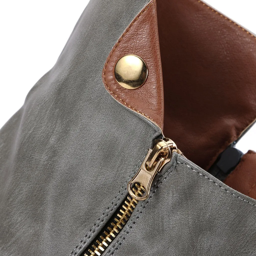 Solid Simple Csaul Leather Shoes Waterproof Western Boots Round Toe Sewing Folded Knee Boots Women Winter Boots Snow Boot Girl