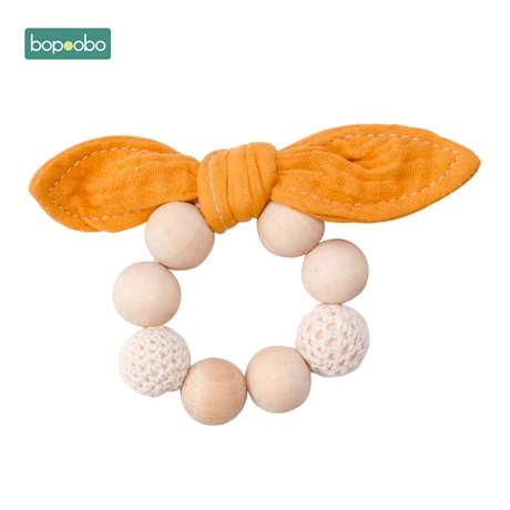 Yellow Bracelet Bopoobo 1 шт. деревянный Прорезыватель для зубов с заячьими ушками; деревянные кольца детский нагрудник хлопок Полотенца для самостоятельного изготовления браслетов подвеска уход предметы для новорожденных - Цвет: Yellow Bracelet