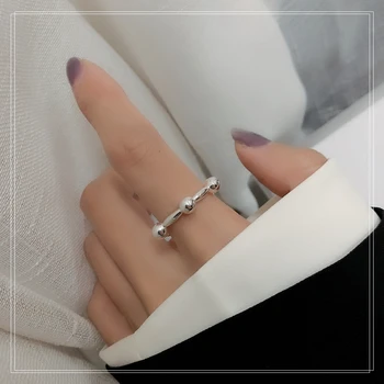 

S925 pure silver simple bead open design Japanese and Korean style ins cool style free shipping gift circular love