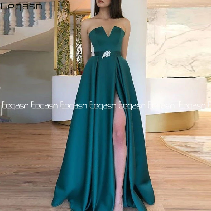 Простые зеленые платья для выпускного вечера Длинные 2020 V образным вырезом сзади