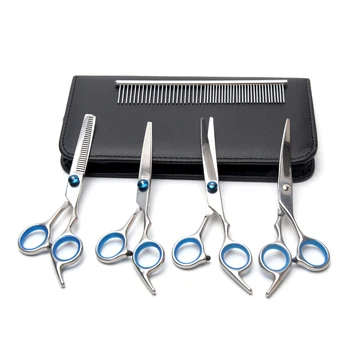 

Durable Easy Grip Sharp Comb Curved Scissors Dog Cat Universal 5 In 1 With Bag Steel Pet Grooming Set Home Salon Face Body Ears