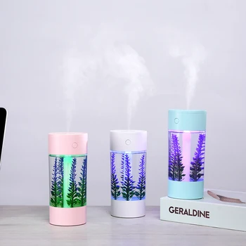 

360ML Air Humidifier Lavender Landscape USB Mini Car Humidifiers Portable Aroma Oil Diffuser With 7 Colors Changing Lights