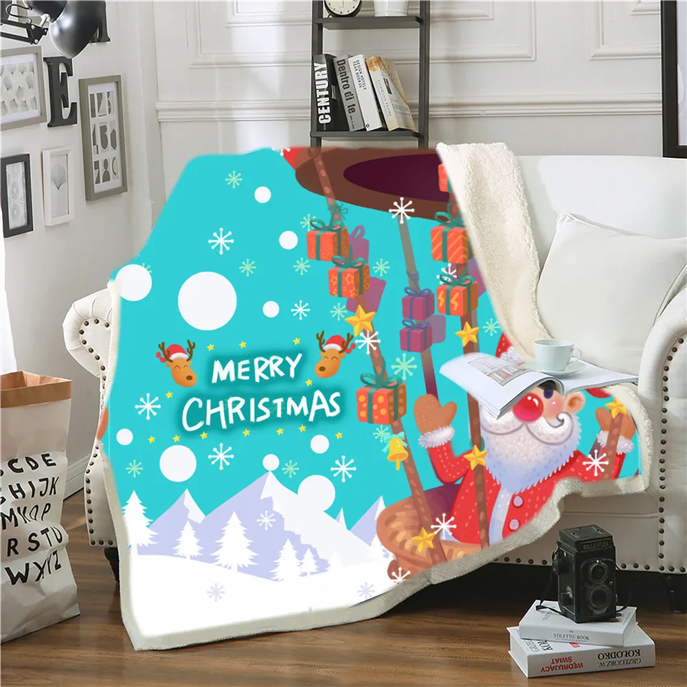 

Merry Christmas Sherpa Blanket 3D Print Throw Blanket Santa Claus Fleece Blanket For Bedroom Cartoon Blanket Home Decor Blanket