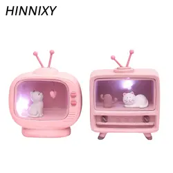 Hinnixy ТВ кошка ночные светильники милые розовые полимерные прикроватные лампы теплый белый любовь суккуленты Luminaria девочка дети