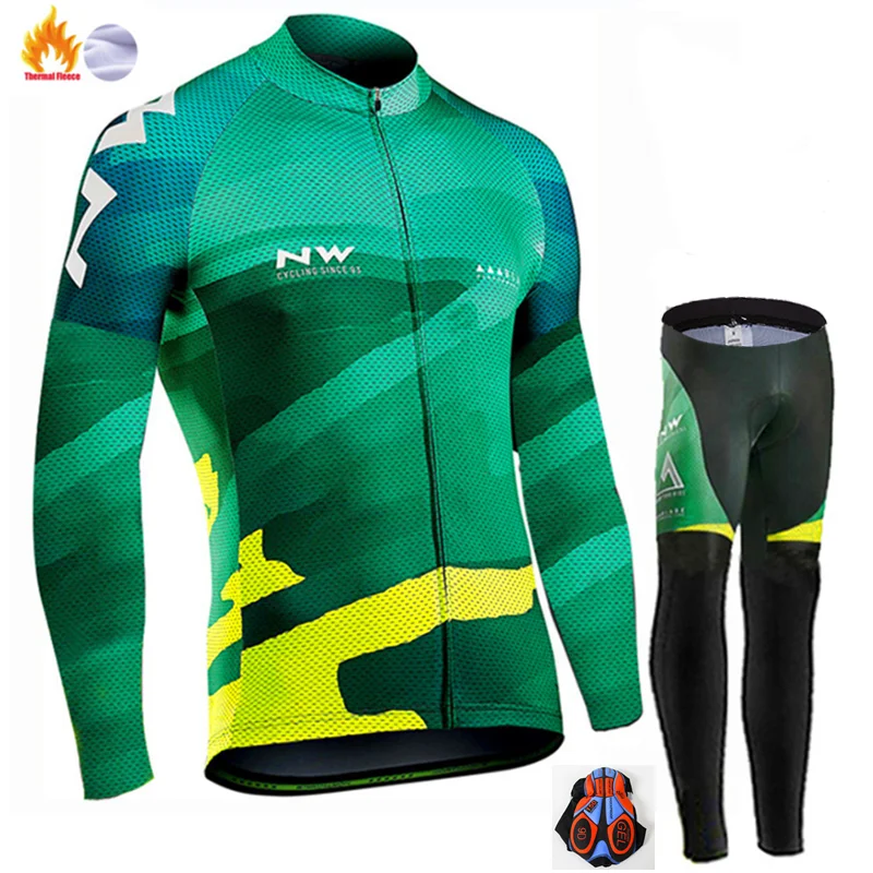 Men Winter Thermal Cycling Clothing New NW Long Sleeve Cycling Jersey Set Ropa Ciclismo MTB Bike Maillot Bicycle Wear - Цвет: Winter Cycling Suit