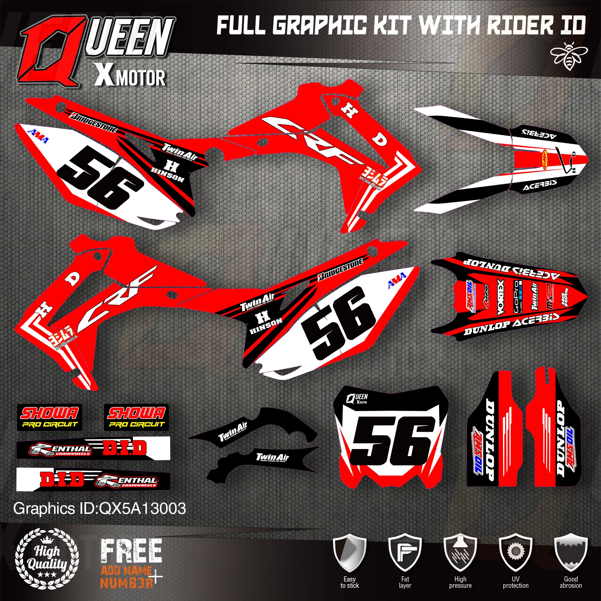 

QUEEN X MOTOR Custom Team Graphics Backgrounds Decals Stickers Kit For HONDA 2014-2017 CRF250R 2013-2016 CRF450R 003