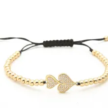 Золото серебро микро pave cz кубический цирконий веревка отрегулированный браслет из медного бисера jhg43 сердце Шарм Плетеный браслет ювелирное изделие подарок