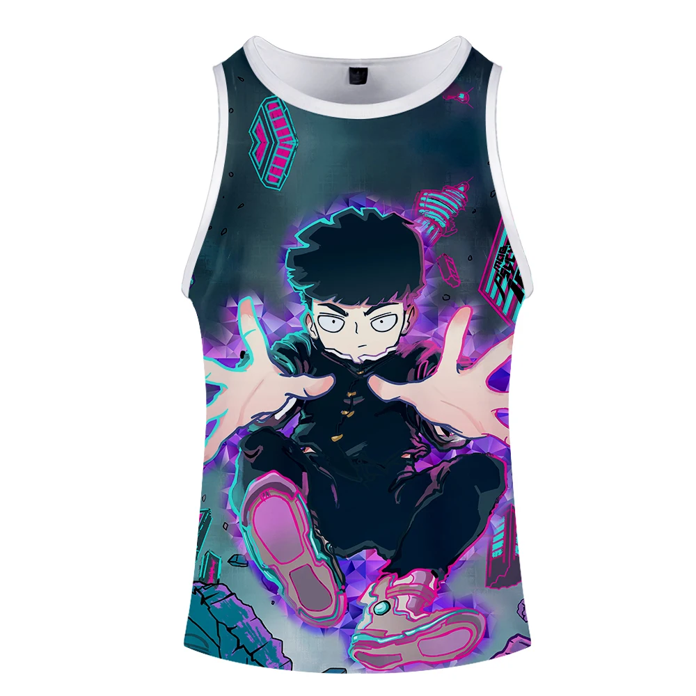 Mob Psycho 100 Bodybuilding Tank Tops Men Anime Tops Vest Fitness Tops Tees Summer 3D Cartoon Basketball Tank Clothes Top