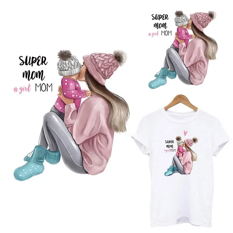 Термонаклейки Pulaqi с надписью Super Mom & Baby наклейки на одежду сделай сам футболка