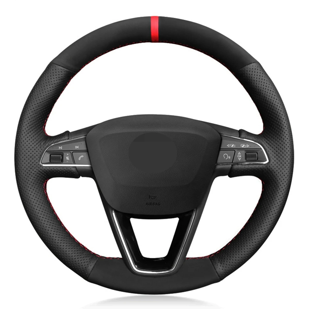 Funda de cuero genuino para volante de coche, cosida a mano, de ante