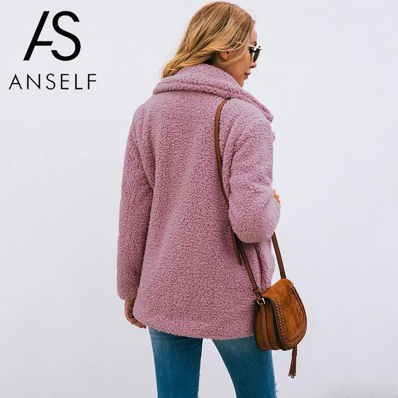 ANSELF плюшевое пальто Женская куртка из искусственного меха пушистая плюшевая куртка Медвежонок меховое поддельное пальто Зазубренные лацканы над размером d зимнее пальто плюс размер 3XL