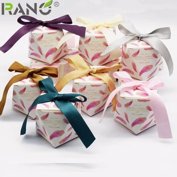 

RANO Sweet Lovely Decoration Paperboard Gift box for Wedding and Party Feather Pattern Favor Candy Box With Ribbon