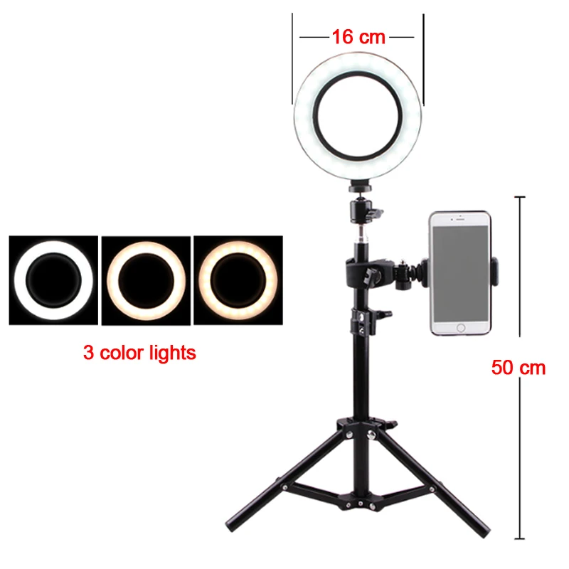16-26cm Photography Table LED Ring Light Tripod Ring Lamp Youtube Video Live Photo Studio Selfie Stick Makeup Light For Phone