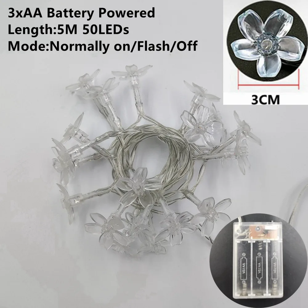 Battery-5M 50LEDs Светодиодный светящиеся гирлянды, с цветочным проектом, 2/5/10/20 м Елочная Гирлянда Свадебные год украшения Батарея USB 220V на солнечных батареях - Испускаемый цвет: Battery-5M 50LEDs