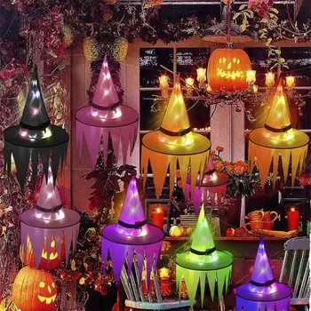

8Pcs Halloween LED Witch Hat Waterproof Luminous Decor Cap With Light Strong Atmosphere For Your Halloween Party