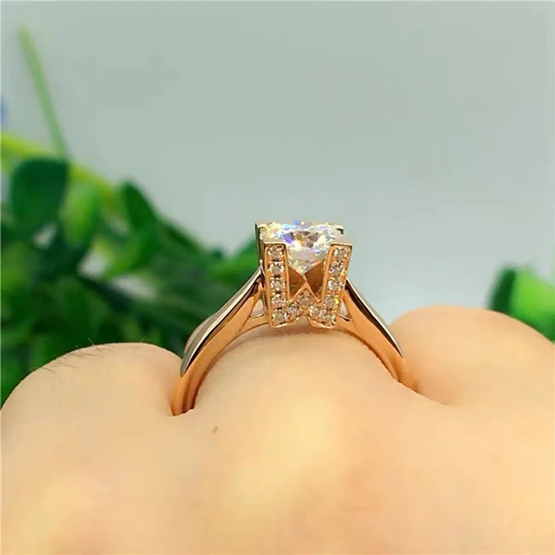 14 к обручальное кольцо из розового золота для женщин 1ct 2ct 3ct круглая огранка зубца установка лаборатория Алмаз Муассанит кольцо для подарка