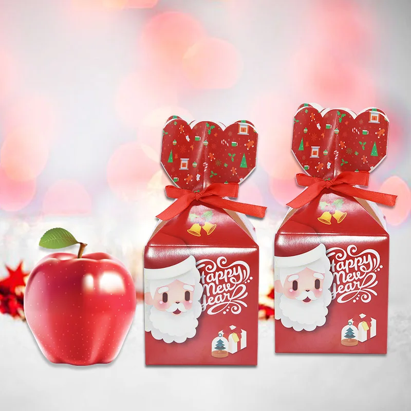 5Pcs Christmas Apple Box Candy Box christmas Party Favors Cookie Chocolate Packaging Supplies DIY Wrapper Paper Boxes Decor