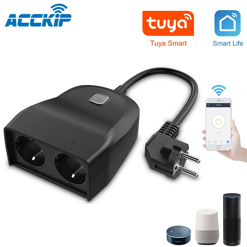 ACCKIP открытый IP55 Водонепроницаемый Wifi умная розетка ЕС Великобритания штекер 2 розетки беспроводной пульт дистанционного управления работает с Alexa Google Home