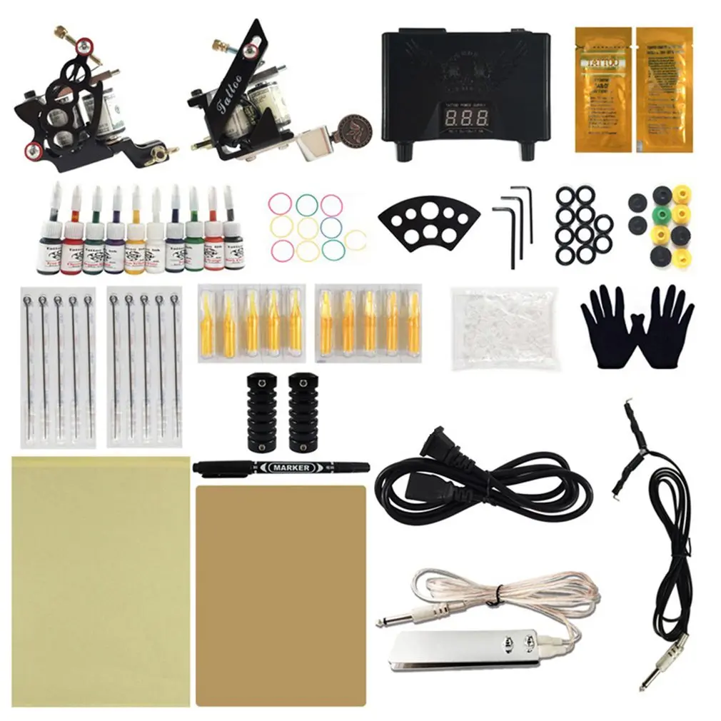

Professional Dual Motor Tattoo Machine Tool Set Tattoo Gun Needles Power Supply Cord Body Beauty Tools Kit for Beginner