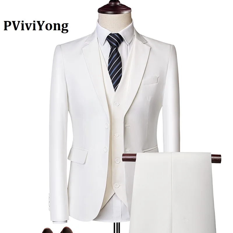PViviYong brand high quality suit men，wedding Dinner party interview suit Three-piece(Jackets+ Vest+ Pants) 533