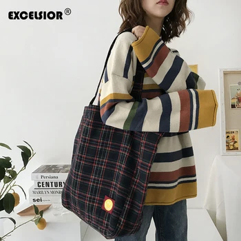 

EXCELSIOR Women's Plaid Big Tote Casual Spring ins Handbags Big Capacity Shoulder Bags for Female 2020 New Fashion Handbag