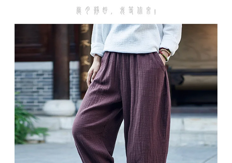 Pantalon femme ete/ г. Осенние и летние штаны, брюки свободные шаровары хлопковые льняные брюки, mujer verano AE60