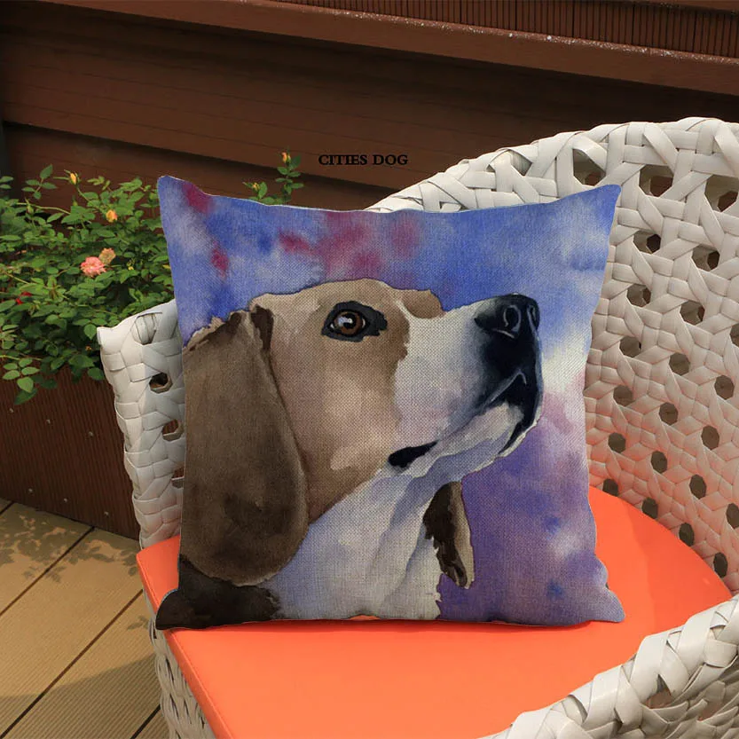 Животное собака породы Бигль окрашенная Акварельная льняная подушка, подушка для дома гостиной диван украшения наволочки подушки собаки