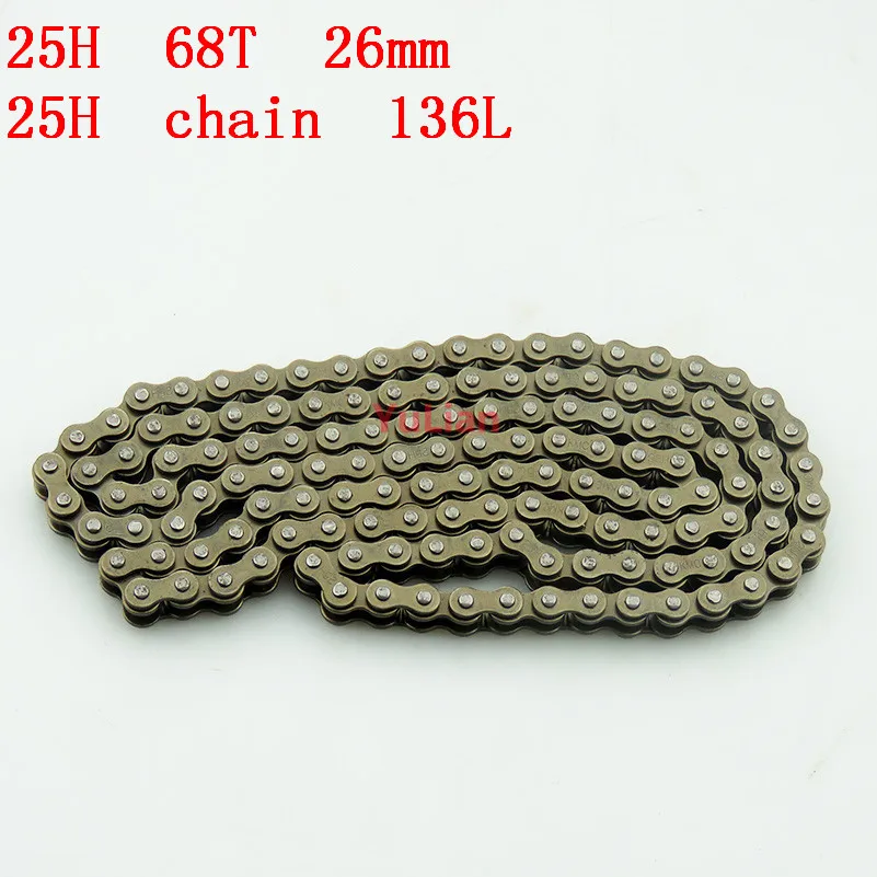 25H Clutch Drum Gear 25H 68T 26mm Sprocket + Chain 136Links For 2 Stroke Minimoto Pocket Bike ATV Quad