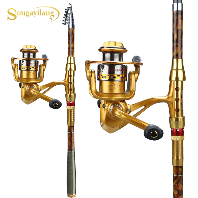 

Sougayilang Telescopic Fishing Rod Reel Combo 1.8/2.1m Carbon Fiber Fishing Rod with Full Metal Reel Set Fishing Tackle Pesca