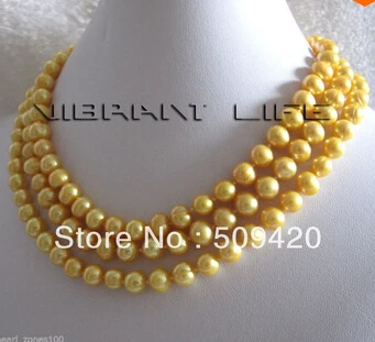 free shipping &gt&gt&gt50&quot 7-9mm Golden Freshwater Pearl Necklace Jewelry Strand | Украшения и аксессуары