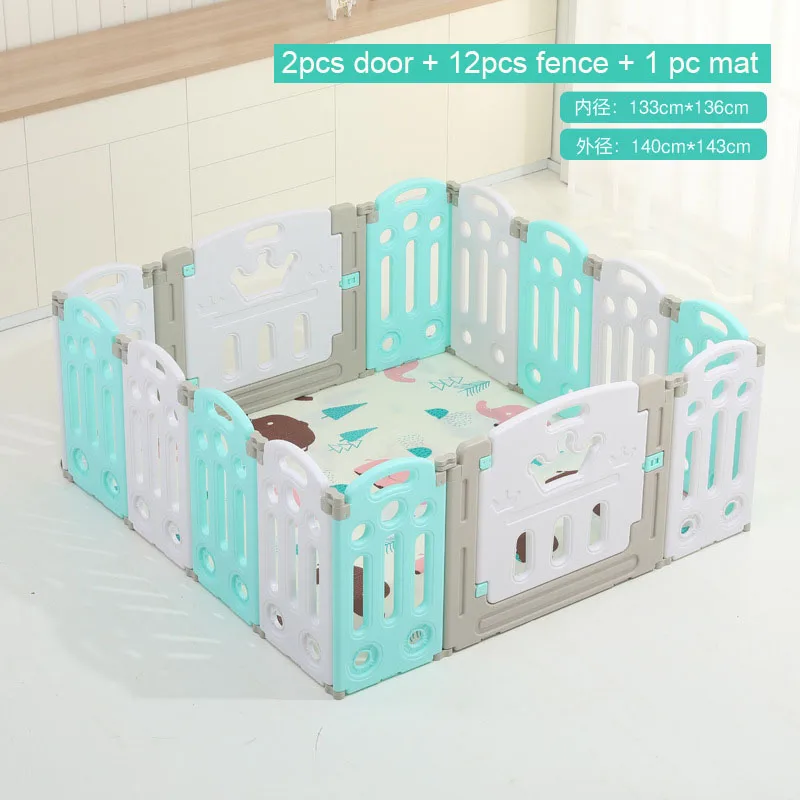 Green Total 14pcs Супер Роскошный детский манеж с бесплатным ковриком, детский манеж для детей, детская игровая площадка для помещений, детский шариковый манеж для игры в бассейн - Цвет: Green Total 14pcs