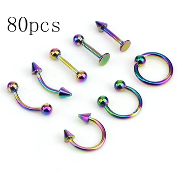 

80pcs/lot Steel Ear Helix Piercings Eyebrow Cartilage Nipple Nose Septum Lip Captive Hoop Rings Tongue Earring Piercings Jewelry