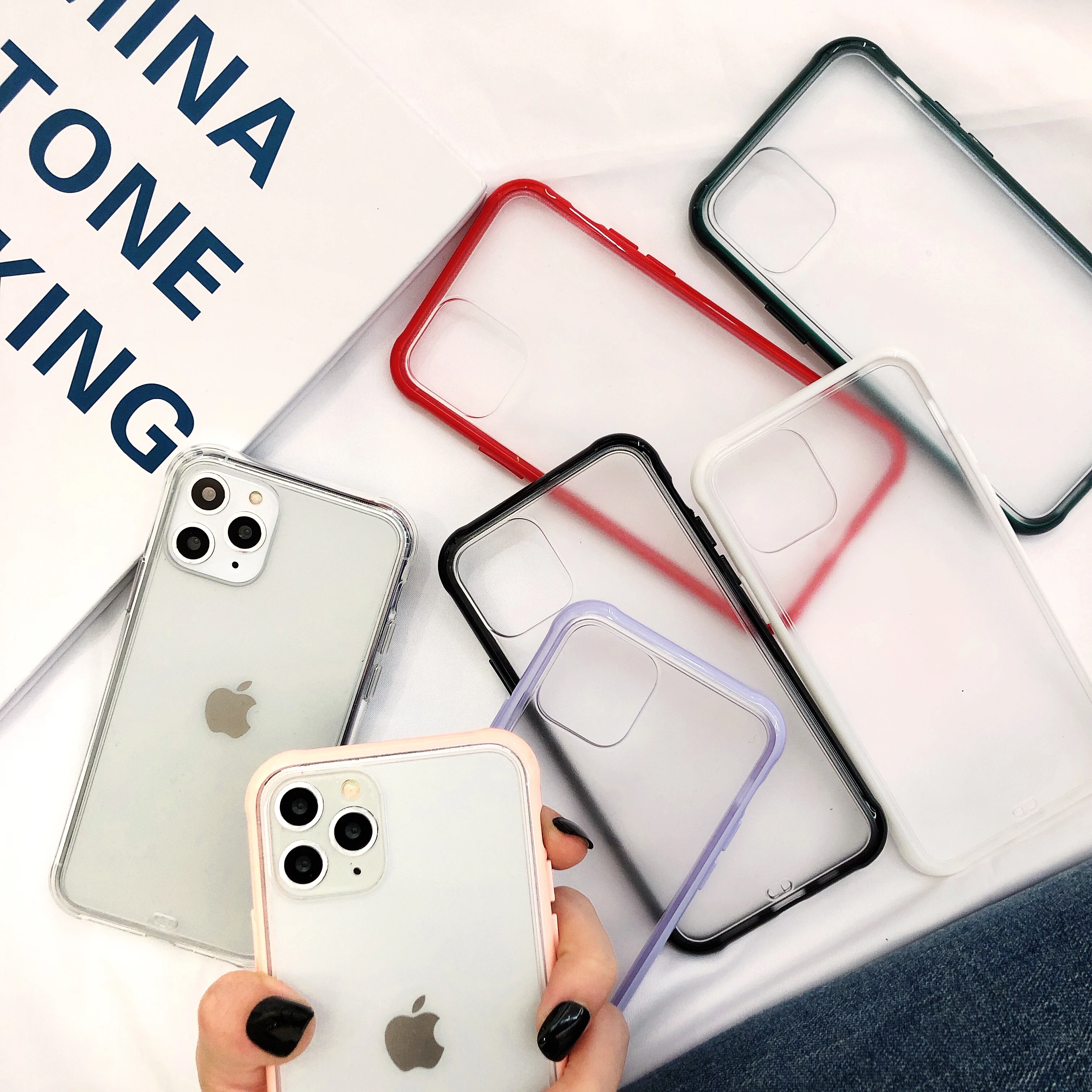 Прозрачный цветной чехол для телефона с краями iphone 11 X XR XS Max из мягкого ТПУ