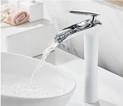 Смеситель для ванной комнаты с золотым водопадом, кран для горячей и холодной воды, латунный Смеситель для раковины, кран для раковины с одной ручкой, кран для воды - Цвет: Белый