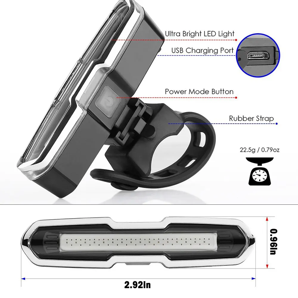 

Bike Tail Light Bright Bike Light USB Rechargeable LED Bicycle Rear Light 5 Light Mode Headlights with Red + Blue