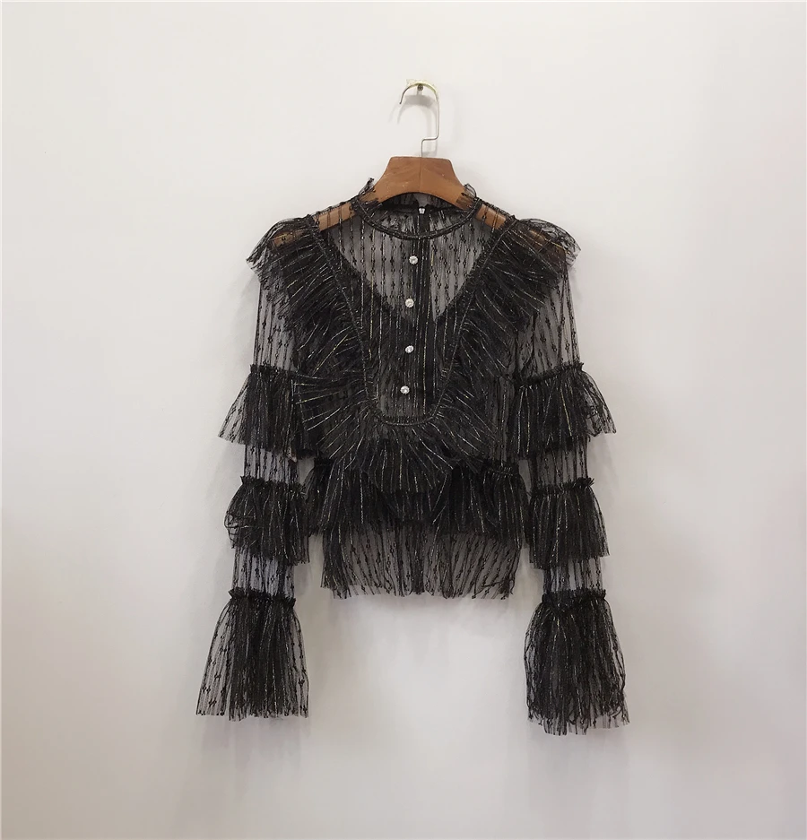 ALPHALMODA, сексуальная Женская куртка, новинка, супер-фея, рукав-колокол, шифоновая блузка, рубашка+ топ на бретельках, комплект из двух предметов