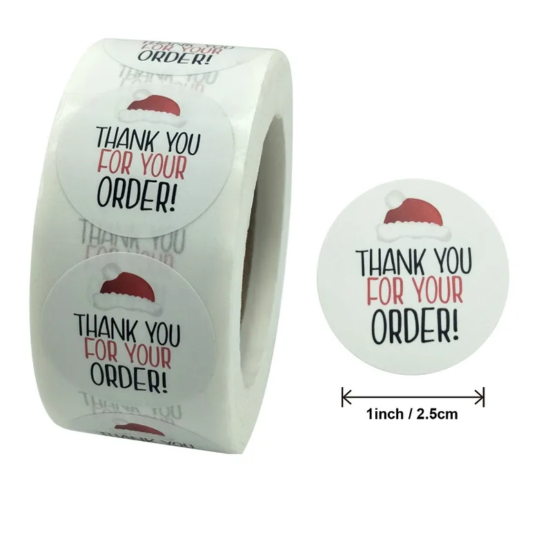 

Kawaii Thank You for Your Order with Christmas Hat Stickers Seal Labels for Business Package Envelope Baking Stationery Sticker