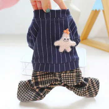

Blue Pink Colors Jumpsuits for Pets Autumn and Winter Newest Comfortable Furry Four-legged Pet Clothing with Small Stars Printed