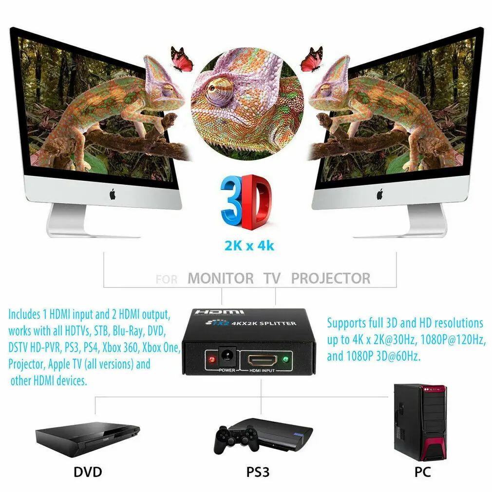 HDMI 1 в 2 из 1080p 3D 4K 1x2 hdmi-разделитель усилитель повторитель переключатель
