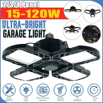 

120W Deformable LED Garage Ultra-Bright Lights Garage Ceiling Light Adjustable LED Work Light Bulbs with 2/3/4 Panel Led