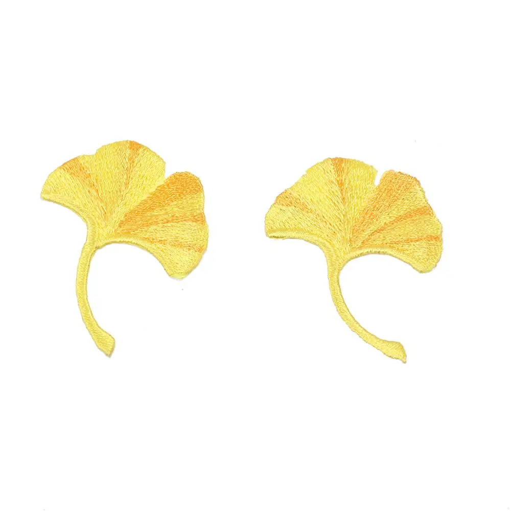 

Yellow Ginkgo biloba Appliqued Patches Iron-on Transfer for Clothing Embroidery Cloth stickers Garment Accessory 4.5*3.7cm, 2PCs