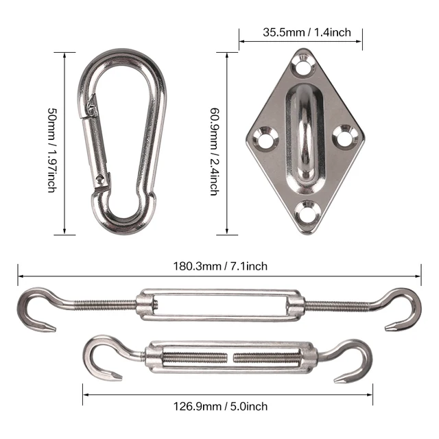 Nap Árnyék Vitorla Előtető Tartozék 24Db/Szett 304 Rozsdamentes Acélból Készült Hardverkészlet Turnbuckle Pad Eye Carabiner Clip Hook Csavarok Ezüst - Image 5