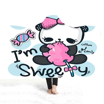 

Sweet Panda Hooded Throw Blanket Animals Print Wearable Plush Throw TV Sofa Blanket Teens Home Warm Office Travel Blanket