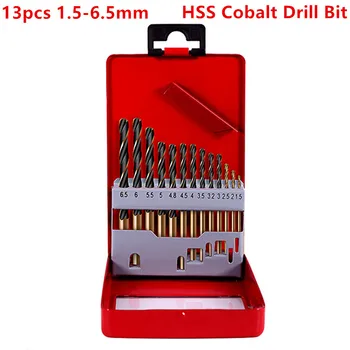

HILDA 13pcs 1.5-6.5mm HSS-Co Cobalt Straight Shank Twist Drill Bit Power Tools Accessories for Metal Steel drilling with Box