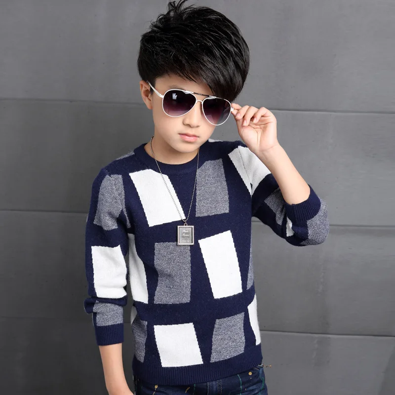 

BOY'S Long Sleeve xie ge zi Mixed Colors Sweater Middle And Large Children CHILDREN'S Autumn And Winter Students Crew Neck Sweat