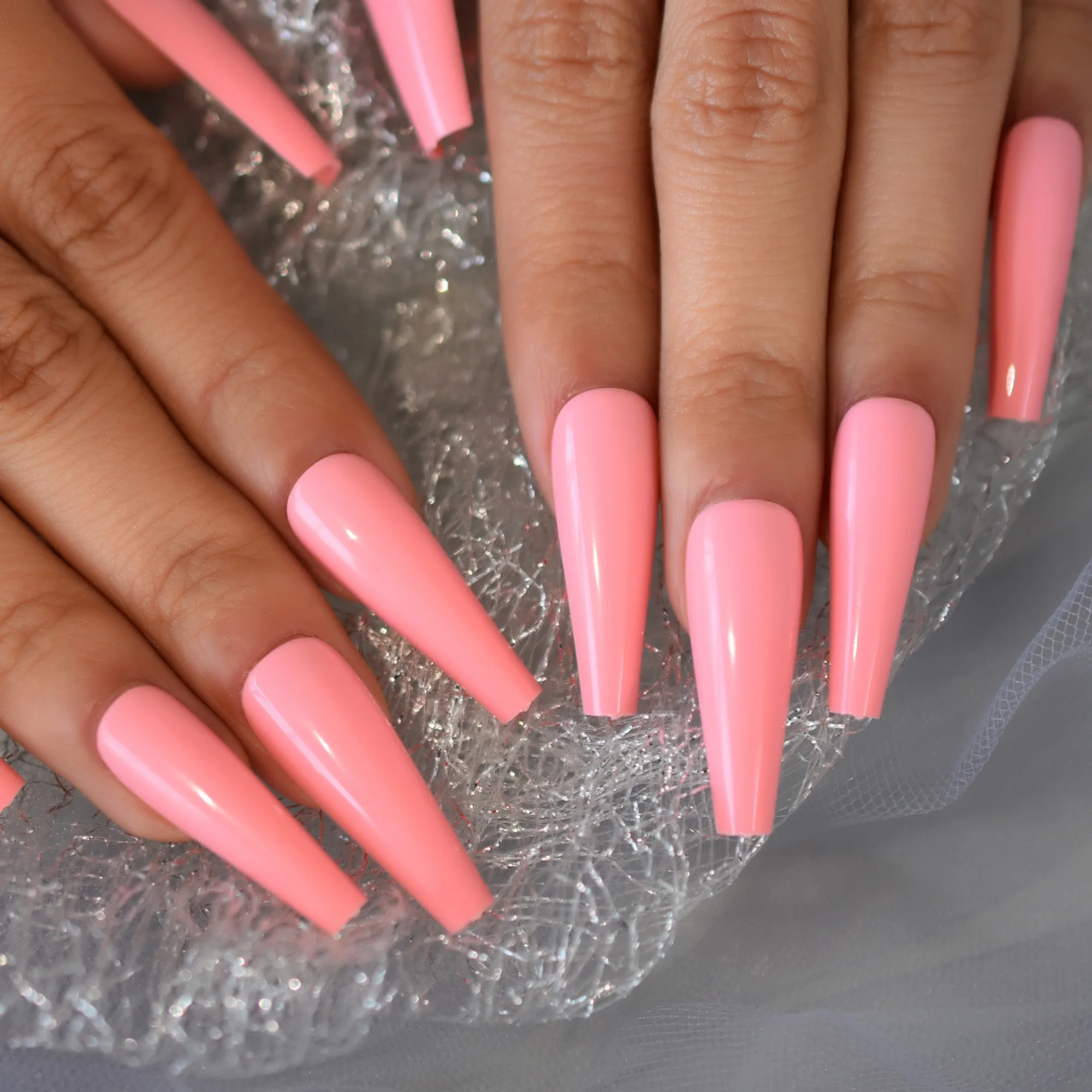 Pink Super Long Fake Nails Glossy Professional Nail Art Salon Tips Full Abs  Artificial Press On Nails 24pcs|False Nails| - AliExpress