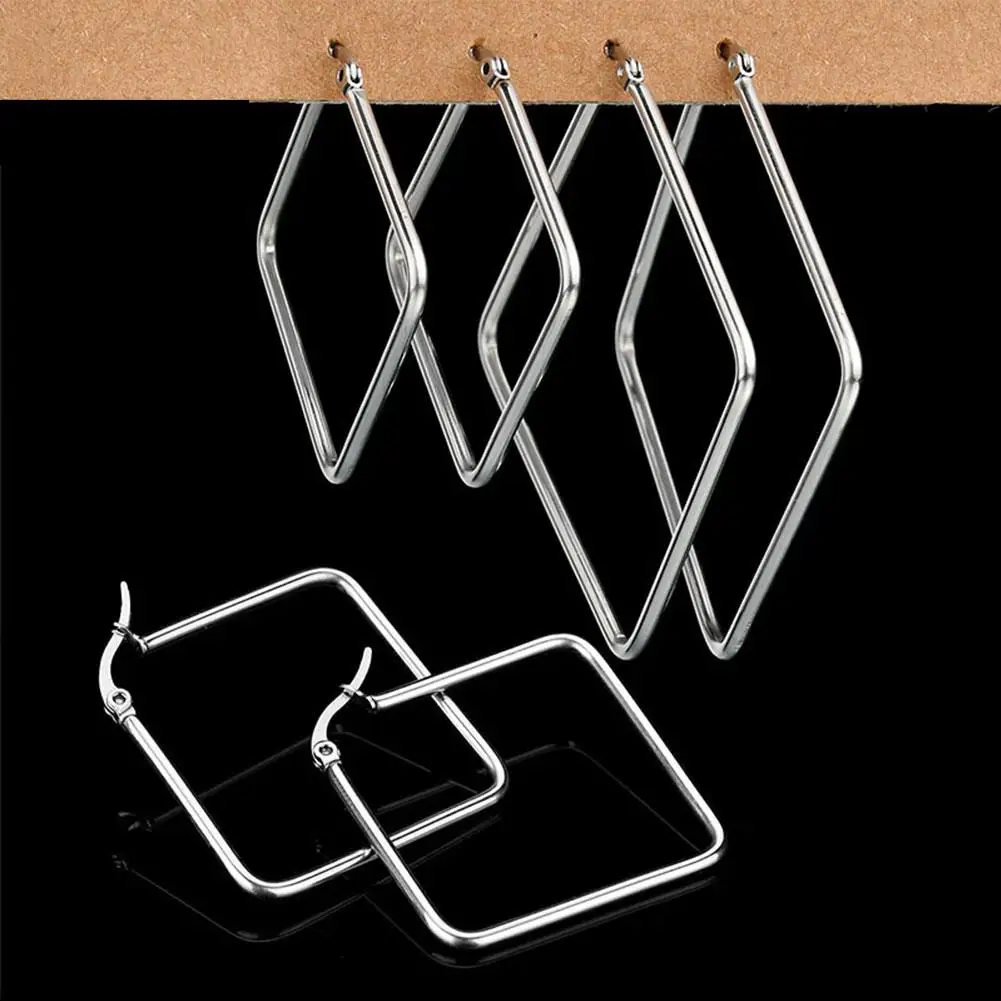 

High Quality Stainless Steel Silver Square Hoop Earrings Silver Smooth Star Earrings Rings Ear Loop Party Jewelry Women Hoop Ear