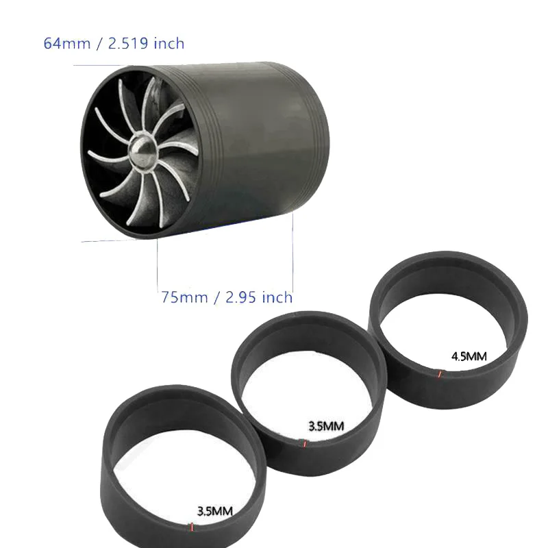 75 мм/2,95 дюймов Автомобильный турбонатор для забора воздуха с 3 силиконовыми рукавами разного отверстия Универсальный Турбо Нагнетатель