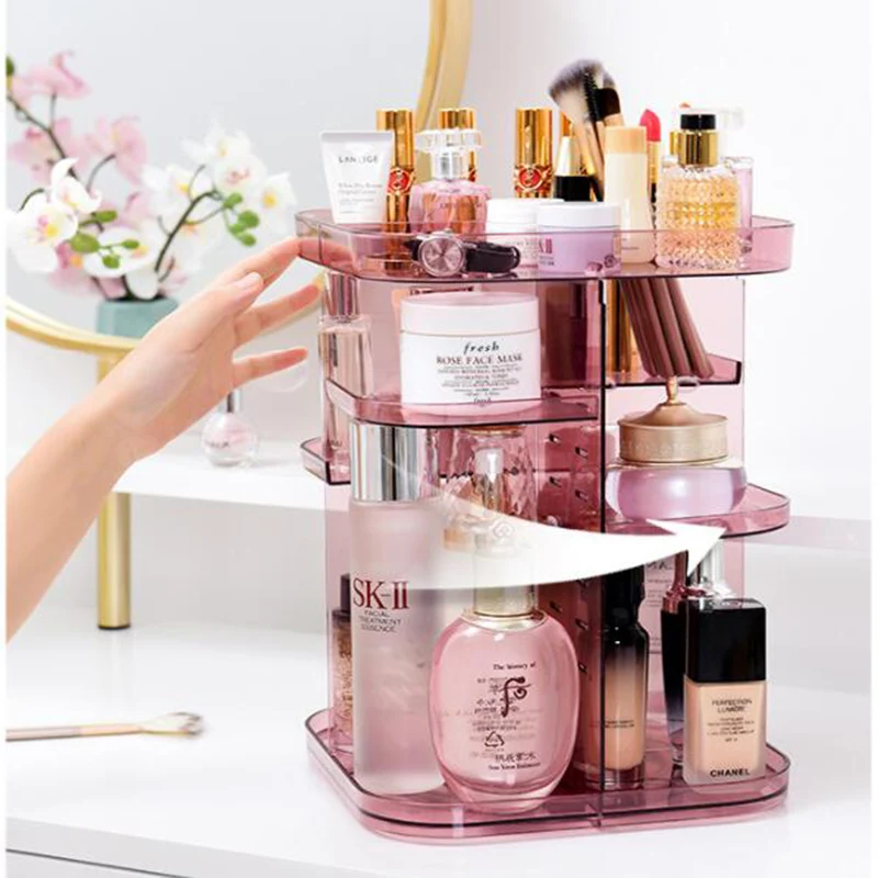 

360-degree Rotating Cosmetic Storage Box Make-up Organizer Adjustable Transparent Storage Box Double-layer Lipstick Storage Rack