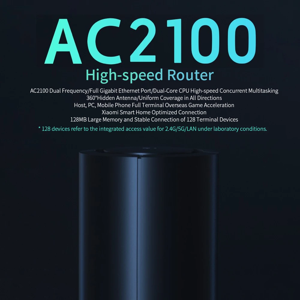 Высокоскоростной маршрутизатор Xiaomi AC2100 двухчастотный двухъядерный процессор 128